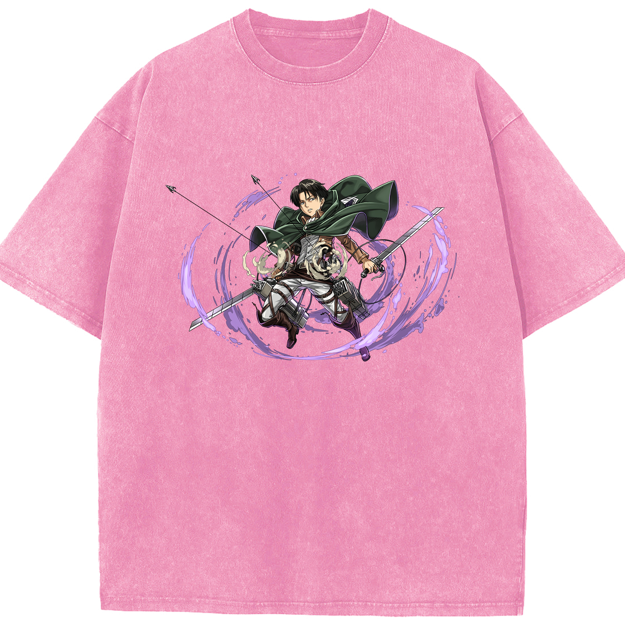 （画像用） 進撃の巨人 リヴァイ·アッカーマン Attack on Titan Levi Ackerman 綿100% ヴィンテージ風 半袖Tシャツ（フロントプリント）